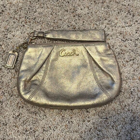 Coach Gold Metallic Soft Leather Wristlet Purse Bag - Picture 1 of 5